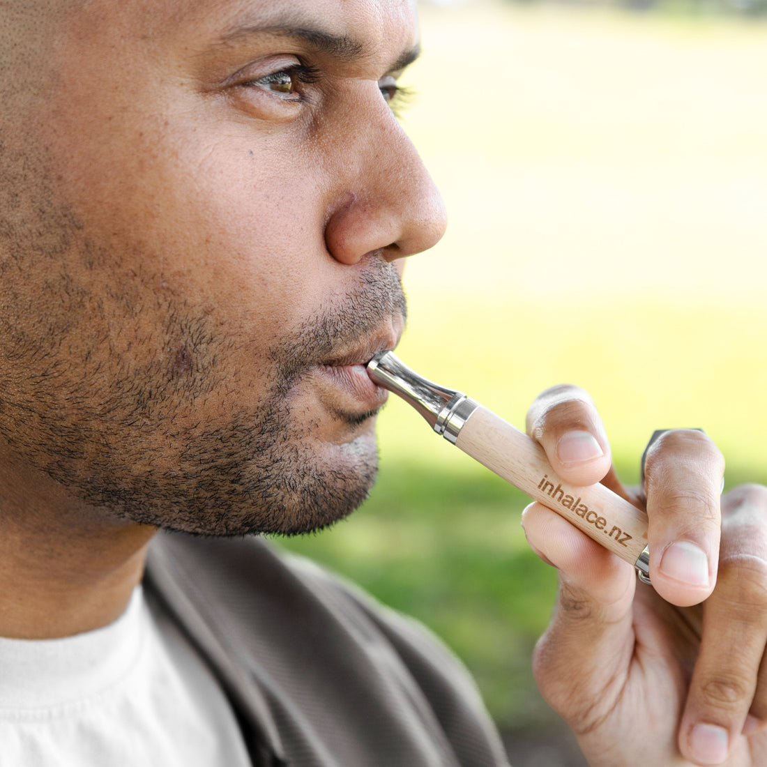 Person wearing an Inhalace breathing necklace